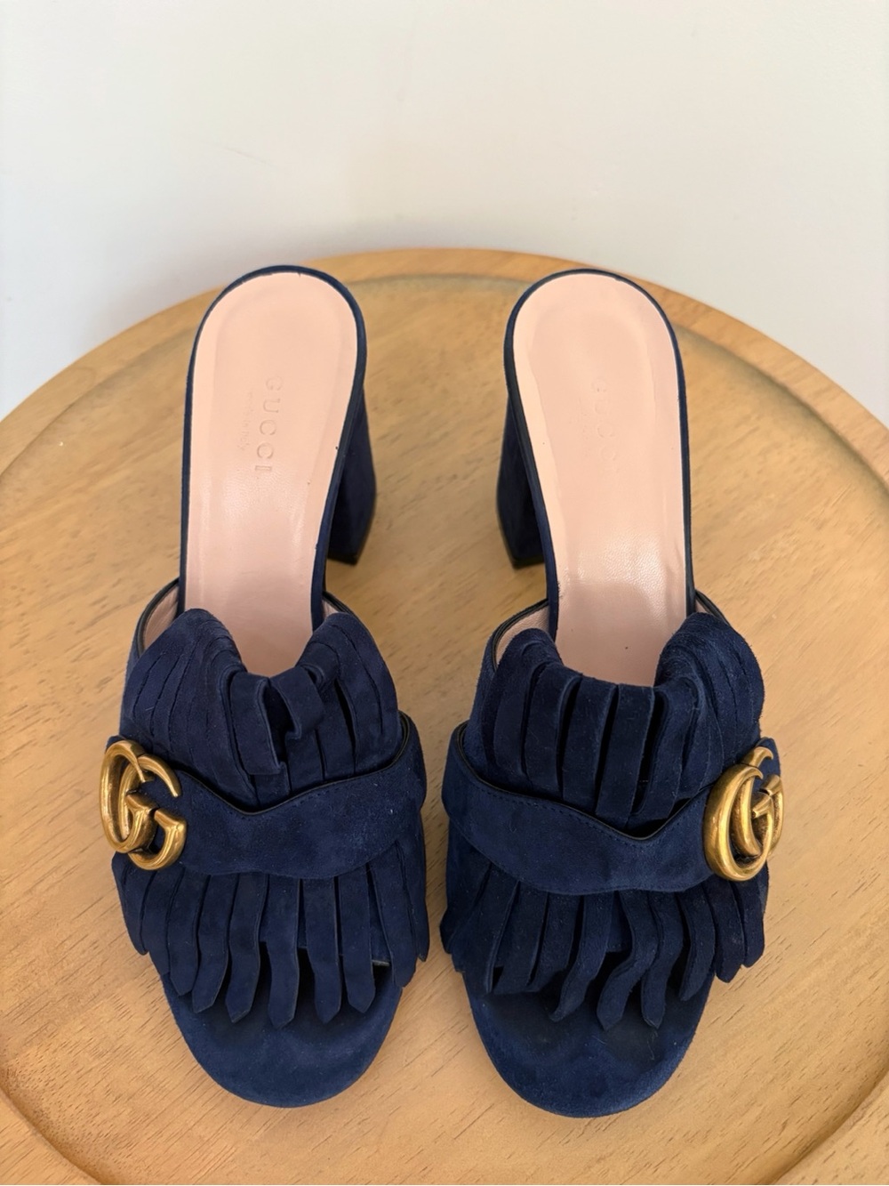 Gucci Kid Scamosciato GG Marmont Fringe Slip On Heel - Picture 6 of 8